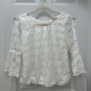 Woman’s Ember White Floral Sheer Overlay Shirt Size S